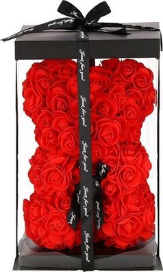 Rosenbär 25cm mit Schleife - Teddybär Kunstblumenfigur Geschenkbox