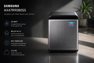 Samsung AX47R9080SS Luftreiniger Cube mit Abdeckung von 47 mÂ², Schwarz - Kaufen