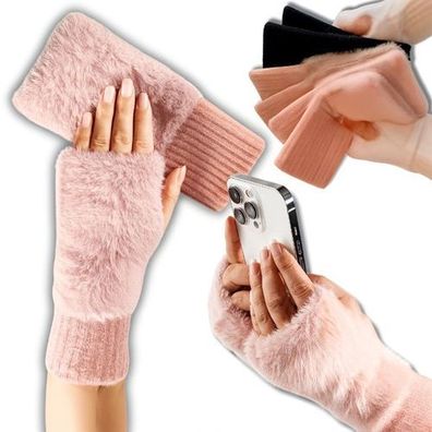 Pulswärmer Rosa gestrickt - fingerlose Handschuhe Winter Damen
