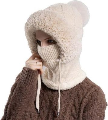 Kuschel-Sturmmaske Beige - Gesichtswärmer weich Winter