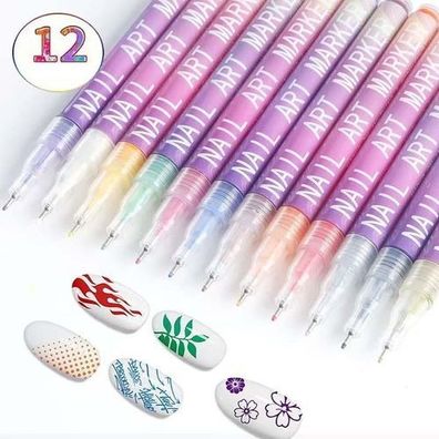 Nageldesign Stift Set 12 Farben - Acryl Marker Nagelkunst
