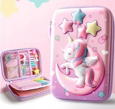 Federmäppchen 3D-Einhorn Rosa - Schul-Etui zwei Fächer