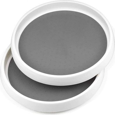 2x Gewürzregal Drehteller 25cm Grau-Weiß - 360° Küchen Organizer