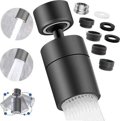 3x Wasserhahn Aufsatz Schwarz 360° - Luftsprudler 6 Sprühfunktionen