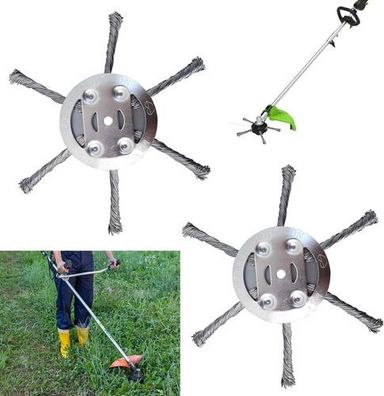 2x Stahldraht Unkrautbürste 6-Kopf - Rasentrimmer Zubehör