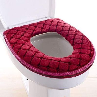 Toilettensitzbezug Rot Plüsch - waschbar mit Reißverschluss