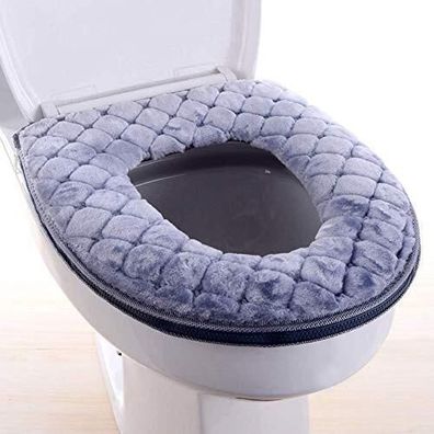 Toilettensitzbezug Grau Plüsch - waschbar mit Reißverschluss