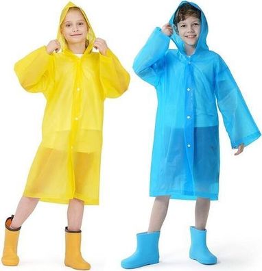 2x Regenponcho Kinder mit Kapuze - wiederverwendbar wasserdicht