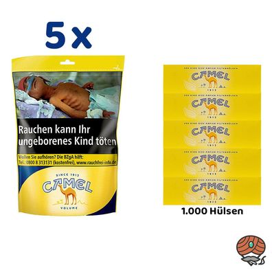 Camel Volumentabak Beutel 5x 91g + 1000 Camel Hülsen