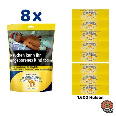Camel Volumentabak Beutel 8x 91g + 1600 Camel Hülsen