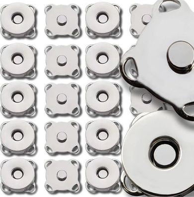 10x Magnetverschluss Silber 18mm - Magnetknöpfe zum Annähen