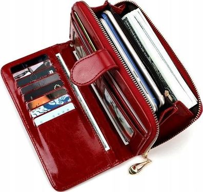 Damen Portemonnaie Rot Elegant - 15 Fächer Druckknopf
