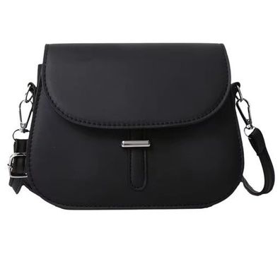Damen Umhängetasche Schwarz Leder klein - Klappe verstellbar