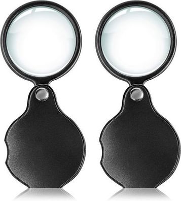 2x Mini Taschenlupe 50mm faltbar - drehbar Kunstleder Schwarz