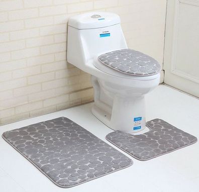 3-teiliges Badteppich Set Grau - Memory Foam WC Vorleger