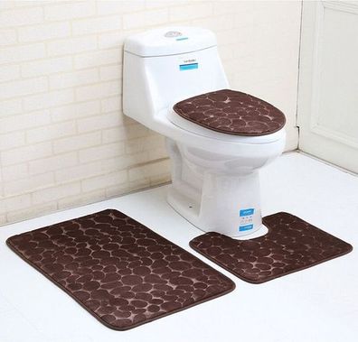 3-teiliges Badteppich Set Braun - Memory Foam WC Vorleger
