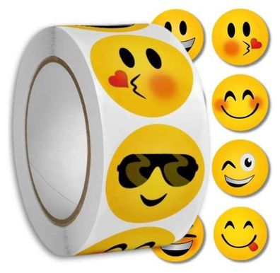 500x Emoji Sticker Rolle - bunt DIY Kinder Geschenk
