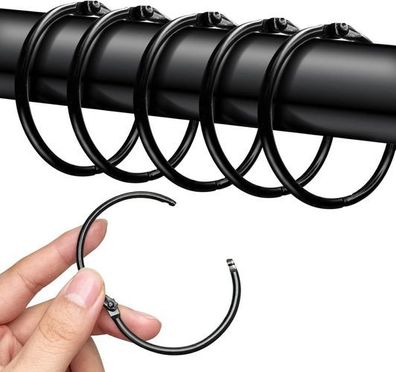 40x Gardinenringe Schwarz 50mm - Vorhangringe zum Öffnen Edelstahl