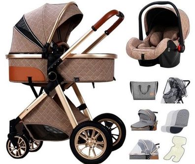 3in1 Kombi-Kinderwagen Khaki - Buggy Autositz zusammenklappbar