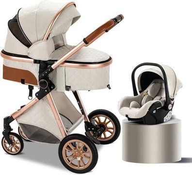 3in1 Kombi-Kinderwagen Creme - Buggy Autositz faltbar