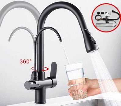 3-Wege Küchenarmatur Schwarz Variante - Mischbatterie Wasserfilter