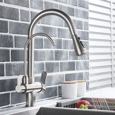 Küchenarmatur Gebürstetes Nickel - 3in1 Wasserfilter ausziehbar