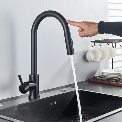 Touch Sensor Küchenarmatur Schwarz - berührungslos ausziehbar