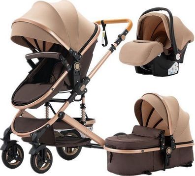 3in1 Kinderwagen Khaki-Braun - Buggy Autositz 0-36 Monate