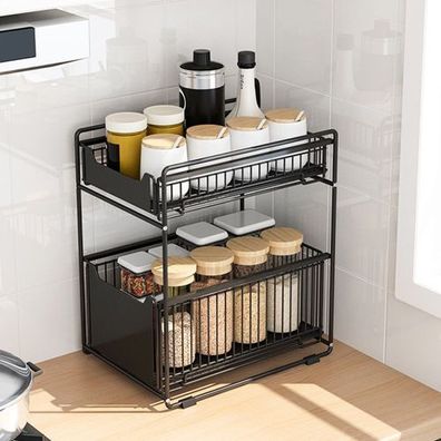 Küchenregal Steckregal Schwarz - Schiebeschrank Korb Organizer