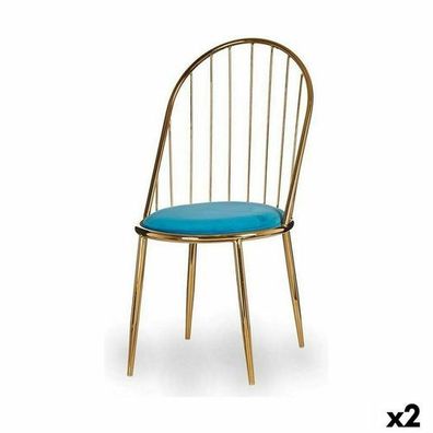 2x Stuhl Blau-Gold 48x95,5x48cm - Esszimmerstuhl Set