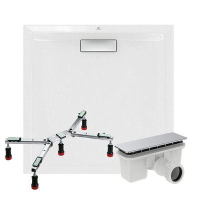 Duschwanne Ultra Flat New 800 x 25 x 800 mm Weiß mit Ablauf Installations-Set