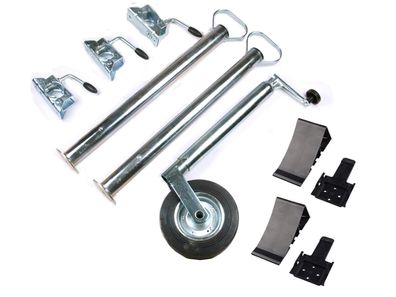 Anhänger Zubehör Set - 10 teilig - Stützrad, Stützen, Klemmhalter, Unterlegkeile