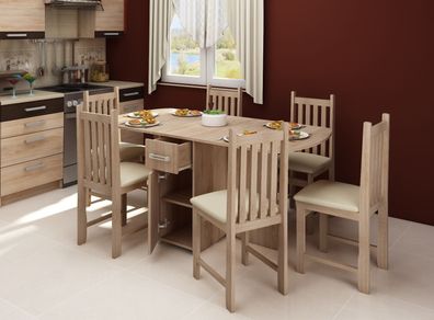 Essgruppe, Küchen-/Esszimmer-Set, ausziehbarer Tisch + 6 Stühle. Verschiedene Farben