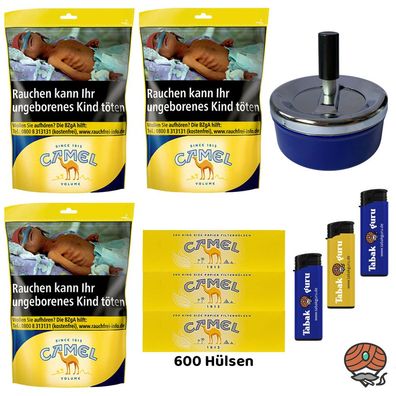 Camel Volumentabak Beutel 3x 91g + Camel Hülsen + Drehascher + Feuerzeuge
