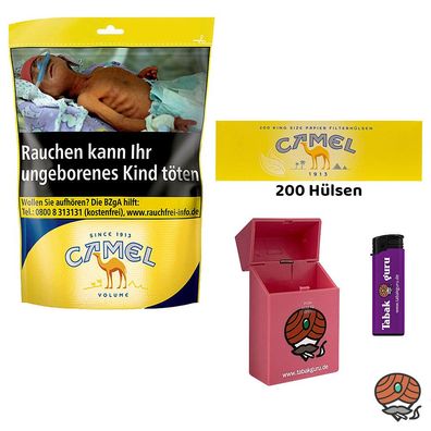Camel Volumentabak Beutel 91g + 200 Camel Hülsen + Feuerzeug + Box