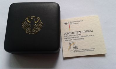 Etui und Zertifikat für 100 euro 2008 Goslar Rammelsberg 1/2 Unze Gold Deutschland