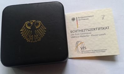 Etui und Zertifikat für 100 euro 2014 Kloster Lorsch 1/2 Unze Gold Deutschland