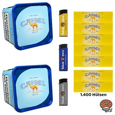 Camel Blue/Blau Volumentabak Eimer 2x 285g, Hülsen, Feuerzeuge
