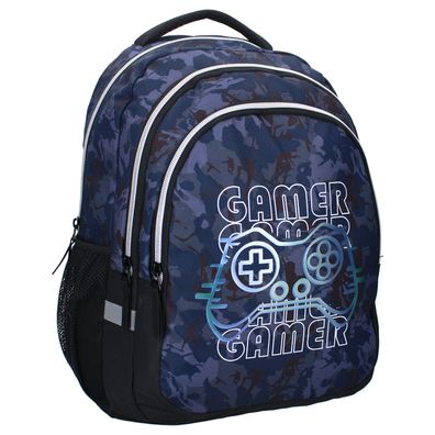 Studio V Game Crew Schulrucksack Gaming Rucksack Kinder mit Controller Design Blau