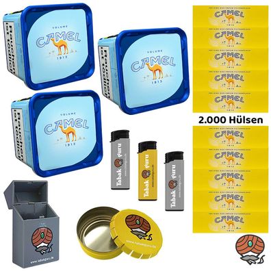 Camel Blue/Blau Volumentabak Eimer 3x 285g, Hülsen, Ascher, Feuerzeuge, Box