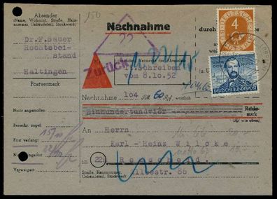BRD 1952 Nr 150 BRIEF MIF X7902CE