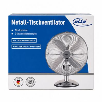 Elta TVT-30.2C Metall-Tischventilator 40W 3 Stufen 90° Chrom
