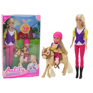 LeanToys Anlily Puppenset mit Kind und Pony Reiterhof