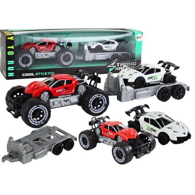 LeanToys Geländewagen mit Abschleppwagen und Sportwagen Set Rot