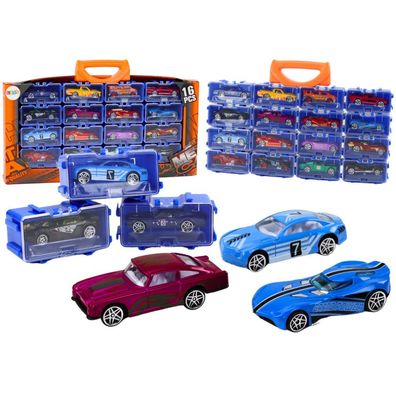 LeanToys Metallautos Set mit 16 Resorakautos im Koffer