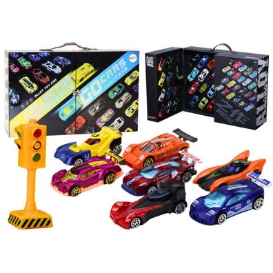 LeanToys Sportwagen Spielset im Koffer mit Straßenzubehör und Signalen, 50-teilig