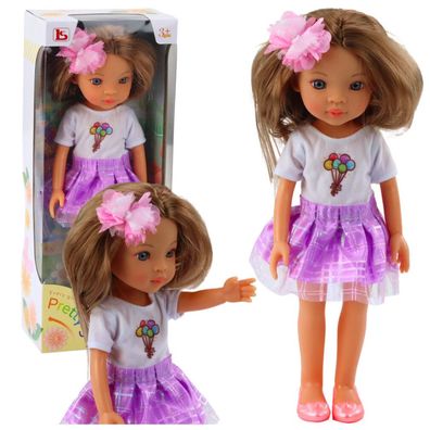 LeanToys Puppe Pretty Girl im violetten Rock 32 cm