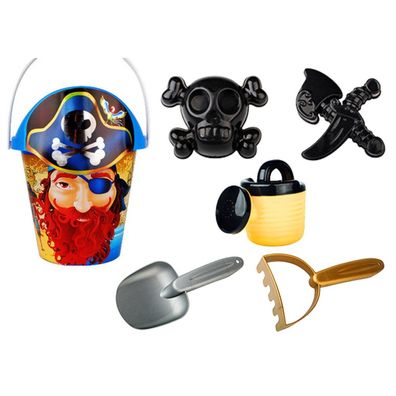 LeanToys Piraten Sandspielzeug Set 6-teilig mit Eimer Gießkanne und Sieb