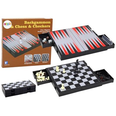 LeanToys 3in1 Magnetisches Brettspiel Schach Dame Backgammon