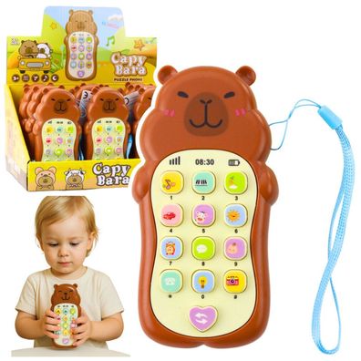 LeanToys Kinder Lerntelefon mit Lichtern, Geräuschen und Melodien, Capybara, Braun